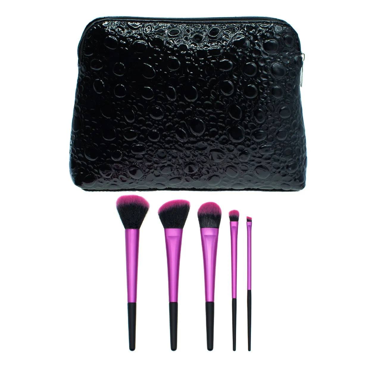 Textured Faux Patent Leather Bag with Pink Brushes