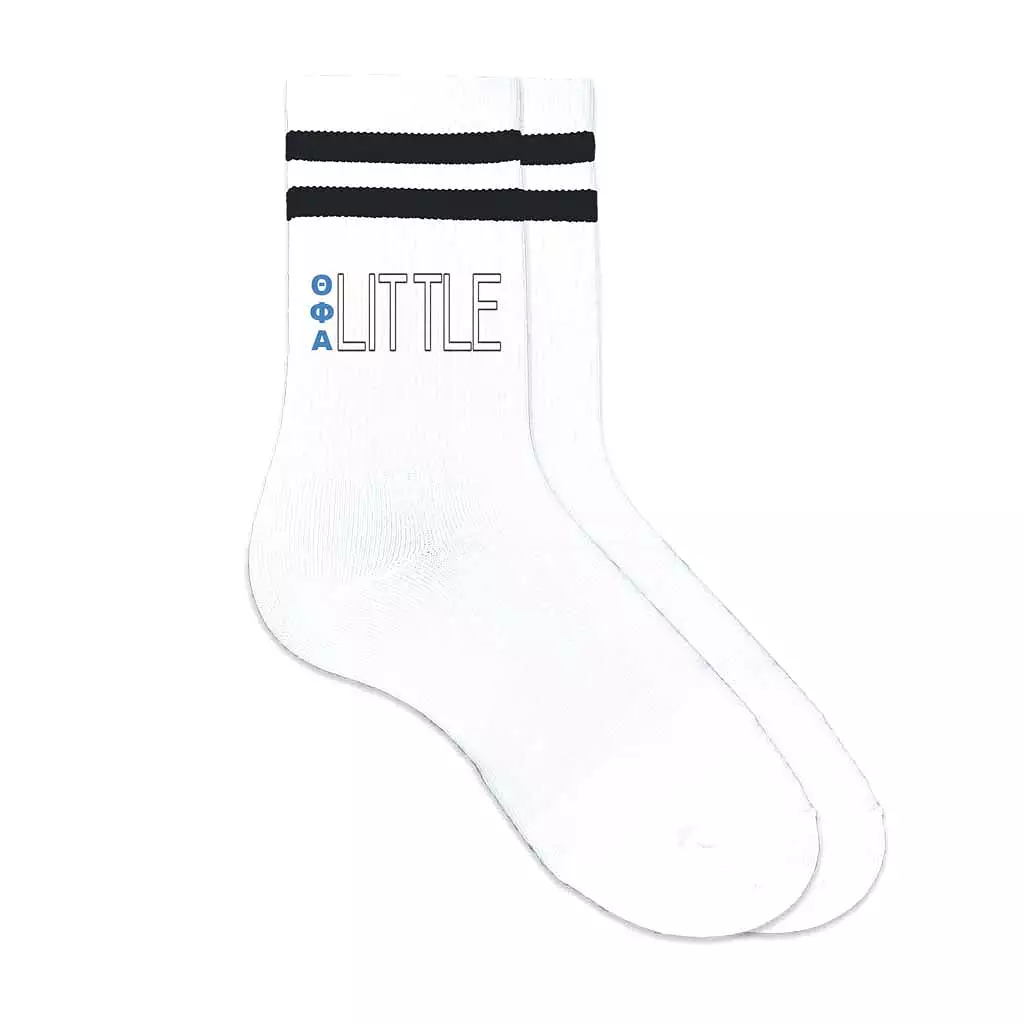 Theta Phi Alpha Sorority Socks for your Big and Little with Greek Letters on Striped Cotton Crew Socks