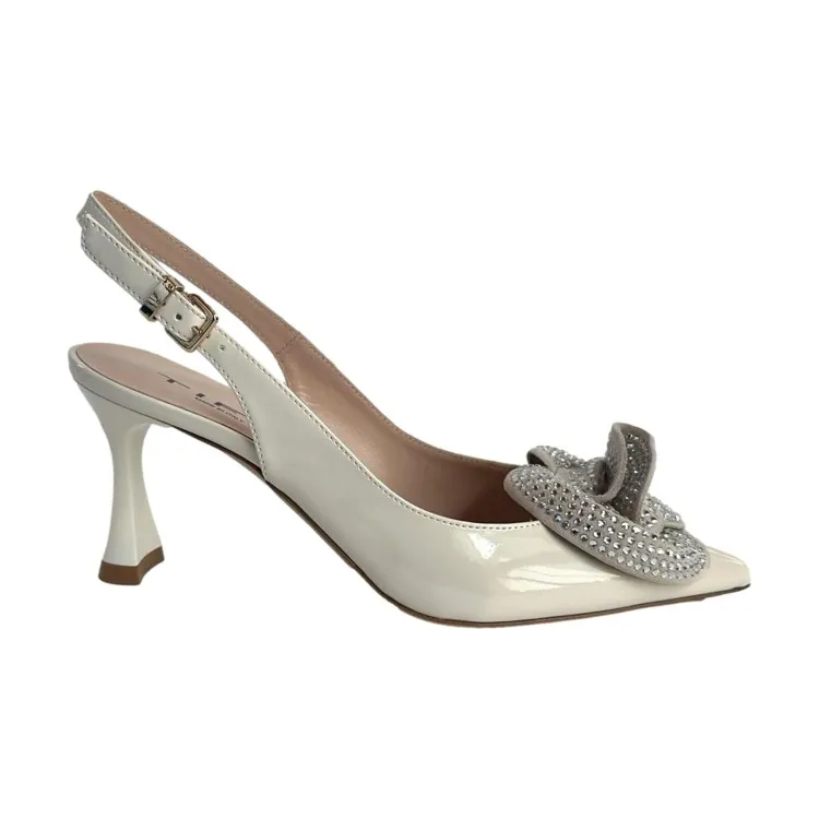 Tiffi G406 Decollete Tacco Medio Sling Back con Fiore di Strass Burro