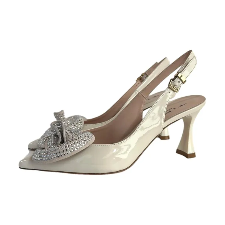 Tiffi G406 Decollete Tacco Medio Sling Back con Fiore di Strass Burro