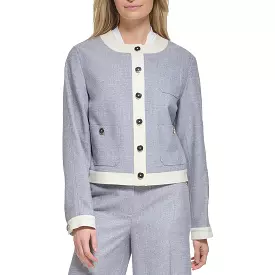 Tommy Hilfiger Womens Contrast Trim Work Wear Collarless Blazer