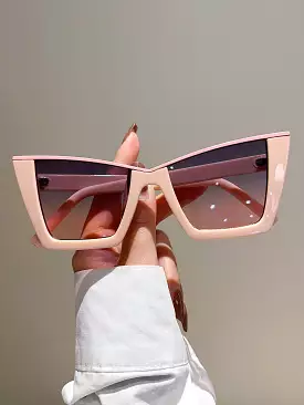 Trendy Cat Eye Sunglasses Women Fashion Oversized Candy Color Shades Eyewear Brand Design Semi Metal Frame Sun Glasses