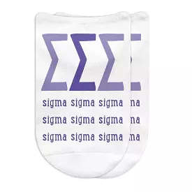 Tri Sigma Sorority Socks with Large Greek Letters, Printed on No Show Socks