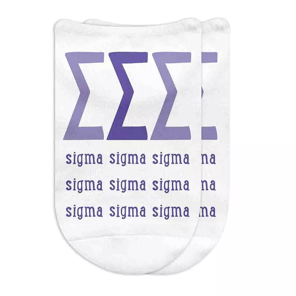 Tri Sigma Sorority Socks with Large Greek Letters, Printed on No Show Socks