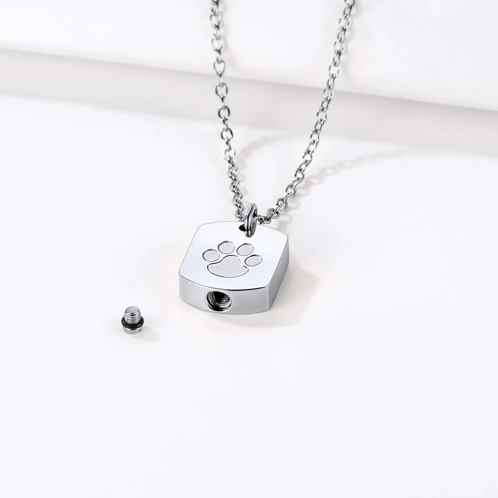 U7 Jewelry Square Paw Print Urn Necklace For Ashes