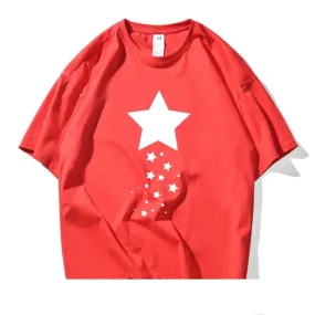 Unisex Summer Casual Cotton Star Printed Short Sleeve Artful T-shirts