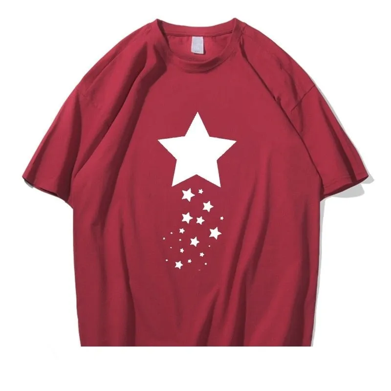 Unisex Summer Casual Cotton Star Printed Short Sleeve Artful T-shirts