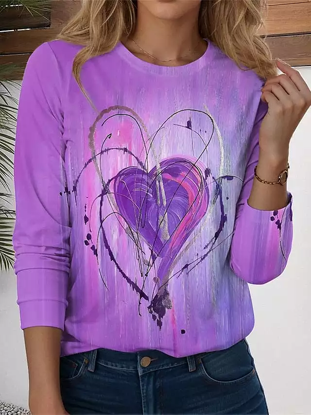 Valentine's Day Heart Print Women's Long Sleeve T-shirt