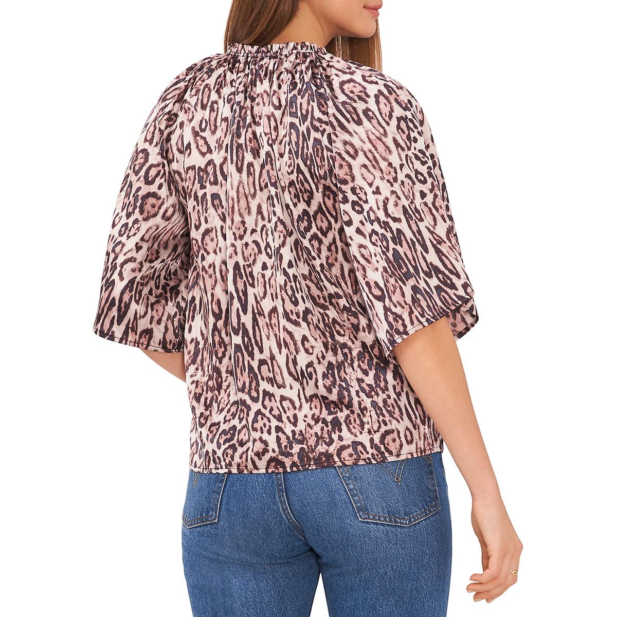 Vince Camuto Womens Tie Neck Animal Print Blouse