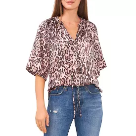 Vince Camuto Womens Tie Neck Animal Print Blouse