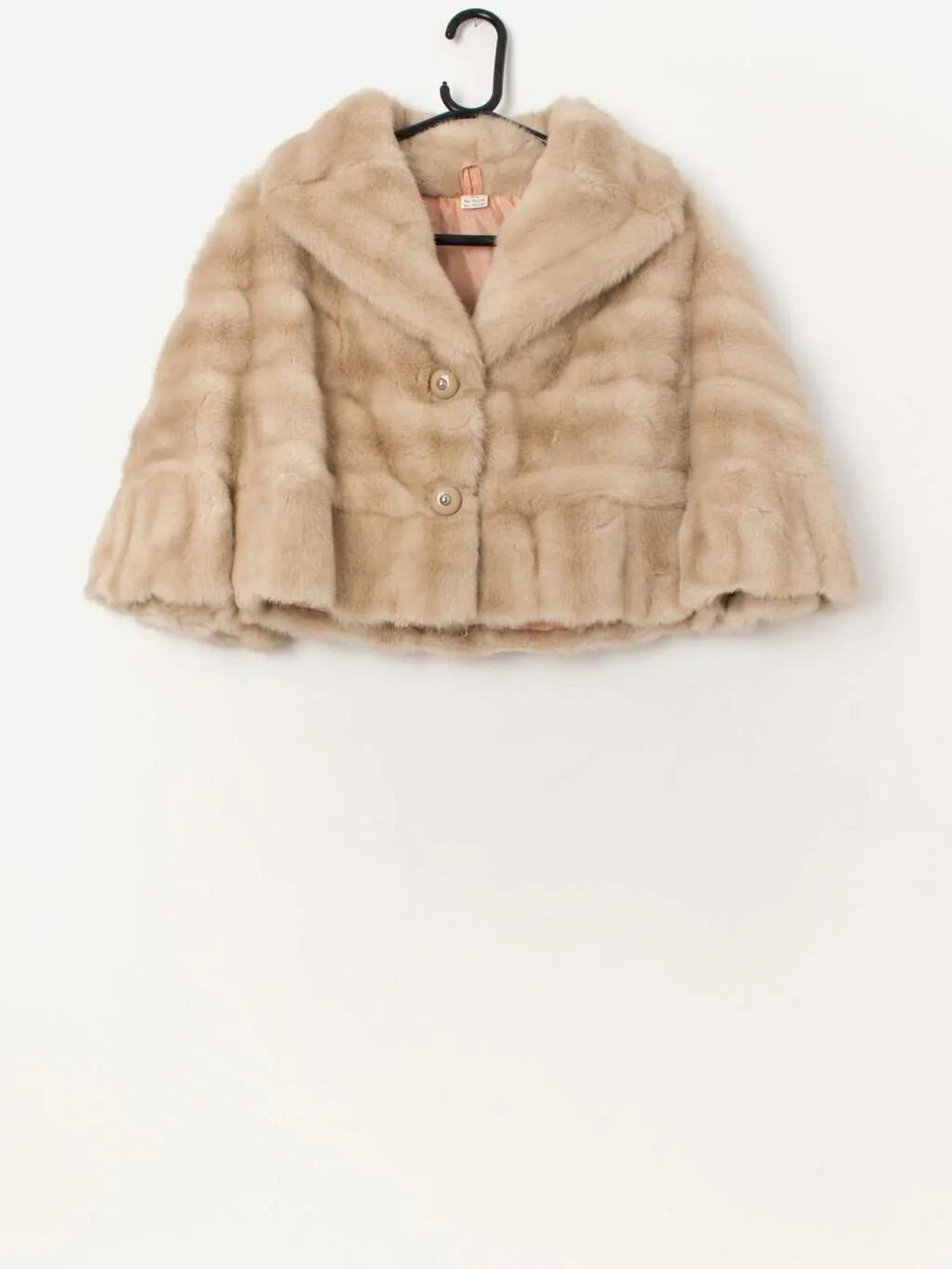 Vintage cream half sleeve cropped faux fur jacket – Small