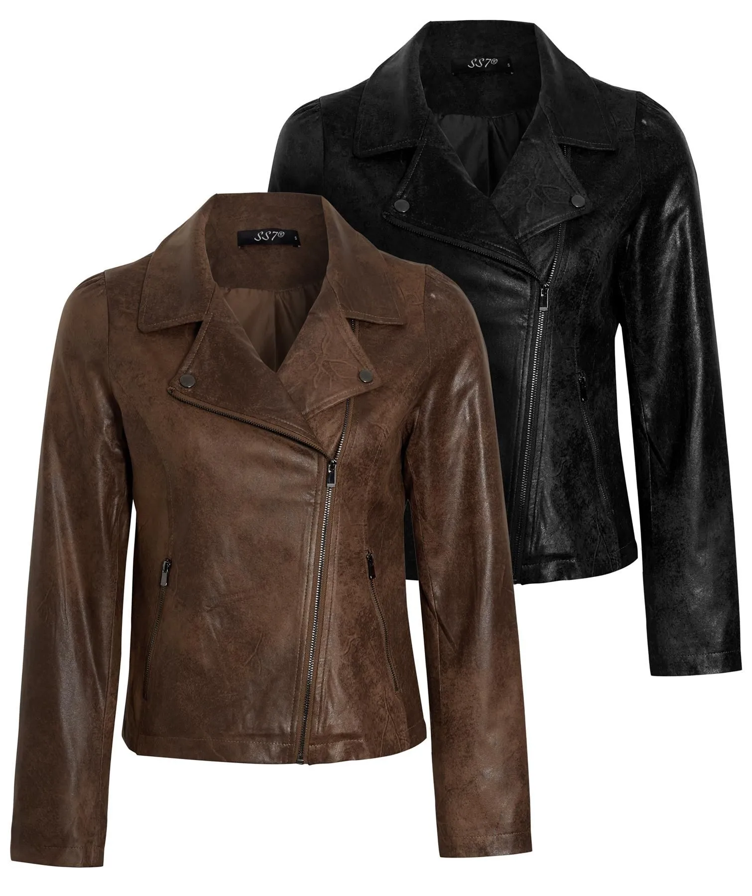 Vintage Effect Biker Jacket with shine, Black, Brown, UK Sizes 8 to 14