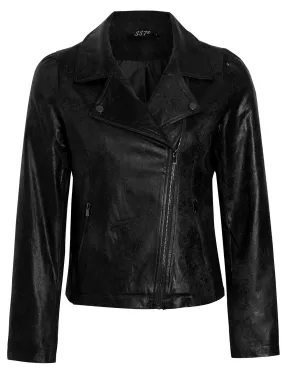 Vintage Effect Biker Jacket with shine, Black, Brown, UK Sizes 8 to 14