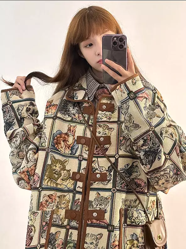 Vintage jacquard jacket women's autumn and winter new loose lazy style top