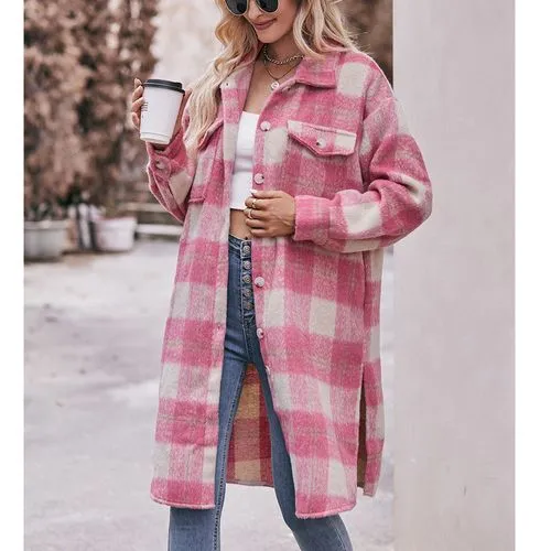 Women's Casual Elegant Plaid Pocket Single Breasted Coat Woolen Coat