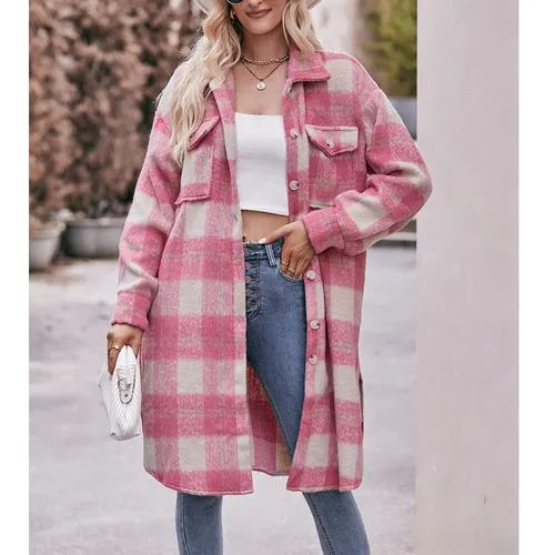 Women's Casual Elegant Plaid Pocket Single Breasted Coat Woolen Coat