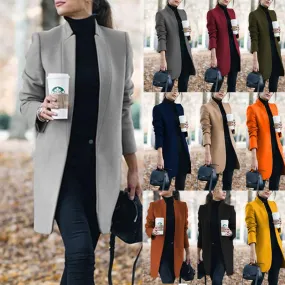 Women's Elegant Solid Color Printing Patchwork Placket Coat