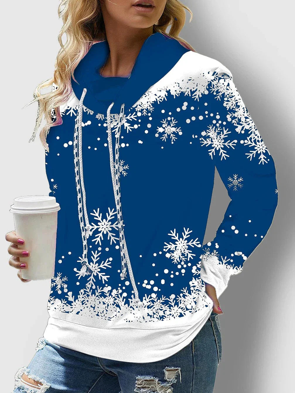 Women's Christmas Snowflake Print Pullover Sweatshirt