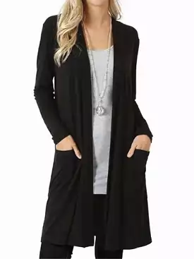 Women's Knit Cardigan with Open Front and Pockets