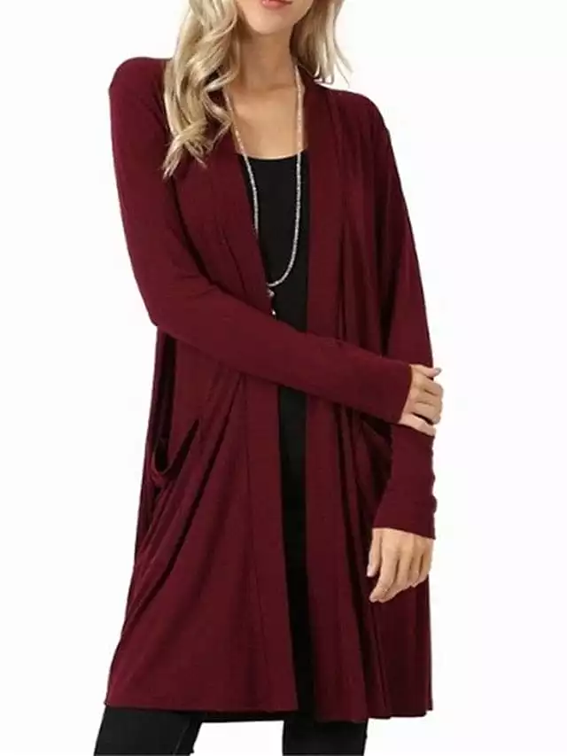 Women's Knit Cardigan with Open Front and Pockets