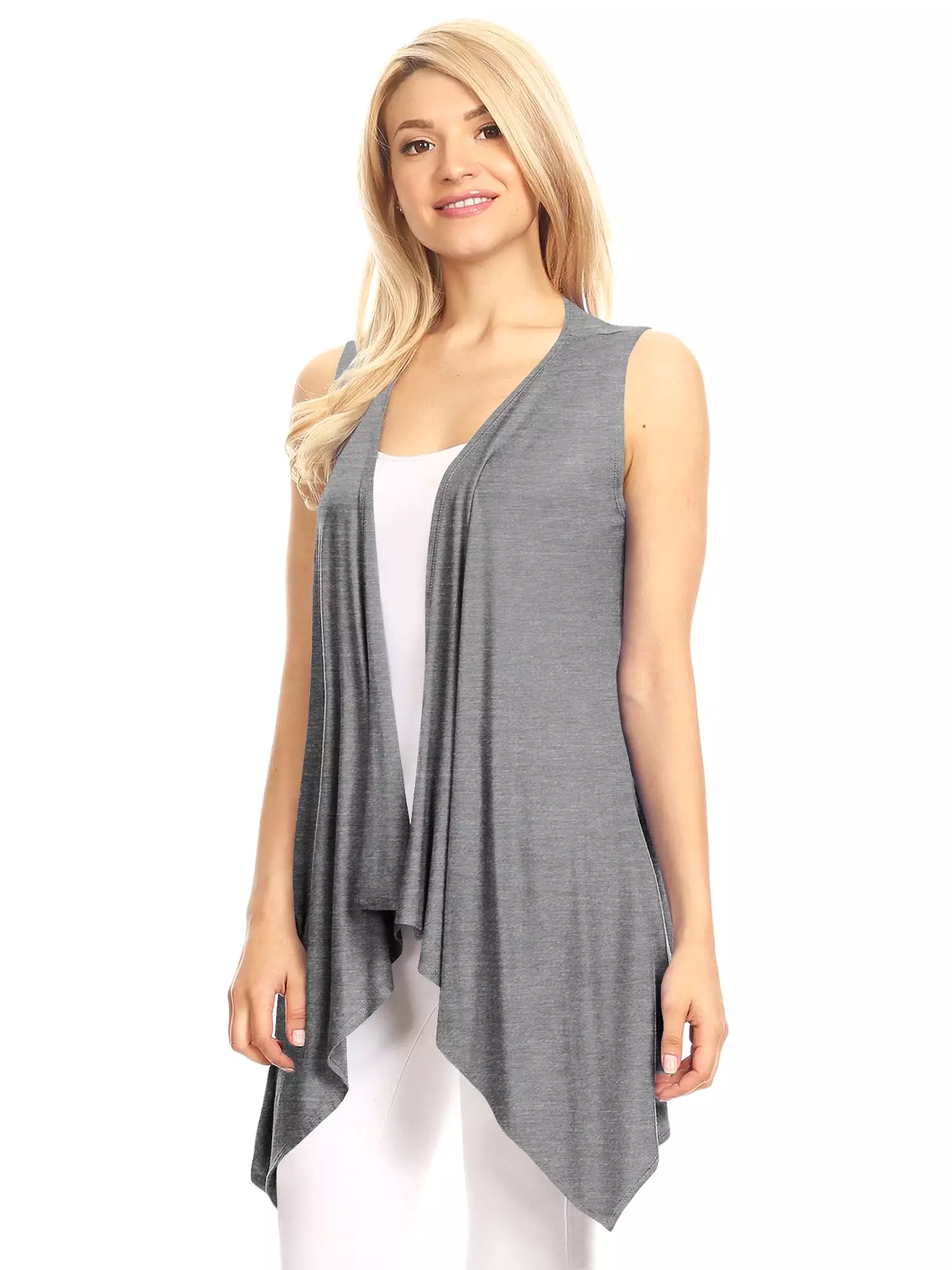 Women's Lightweight Sleeveless Solid Open Front Drape Vest Cardigan