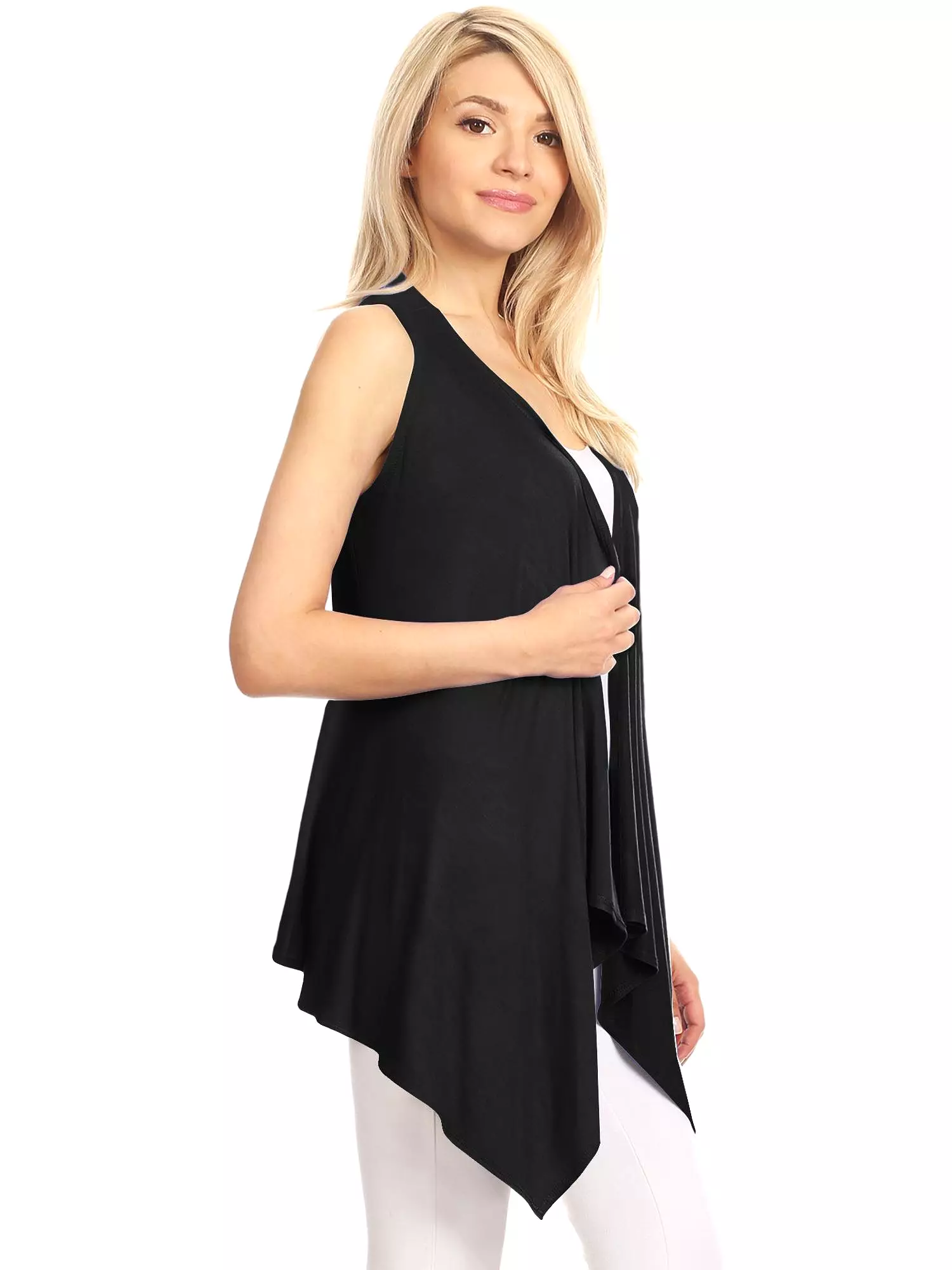 Women's Lightweight Sleeveless Solid Open Front Drape Vest Cardigan