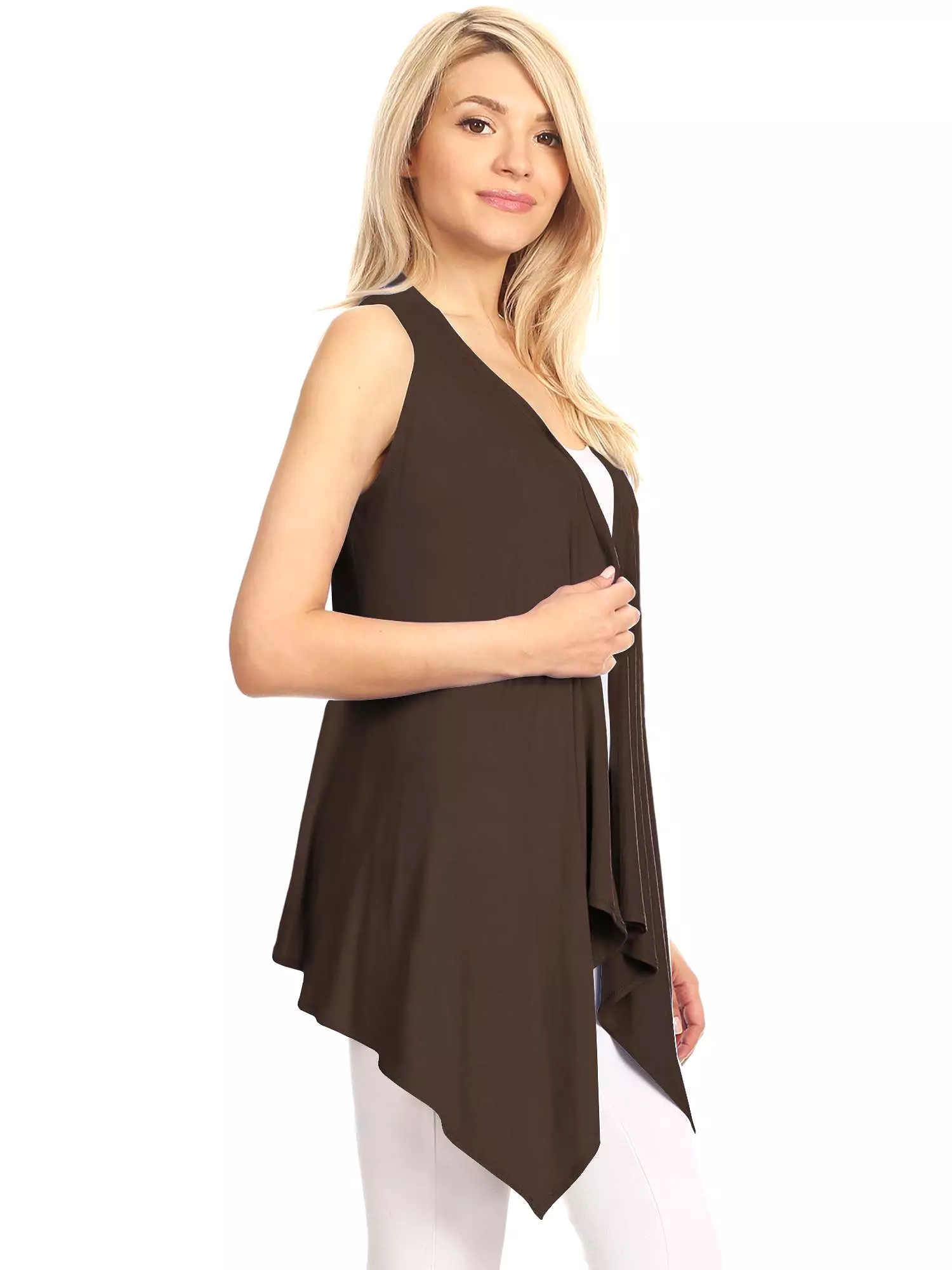 Women's Lightweight Sleeveless Solid Open Front Drape Vest Cardigan