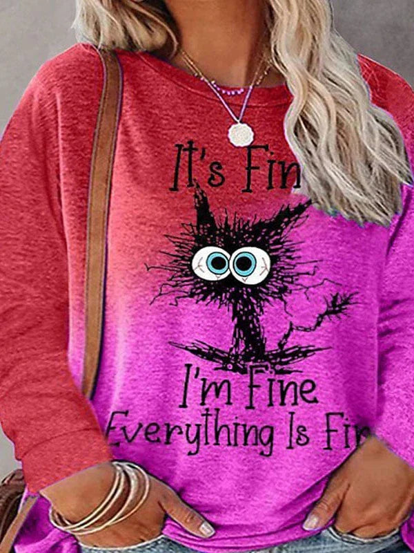 Women's Plus Size Cartoon Print Long Sleeve Tee