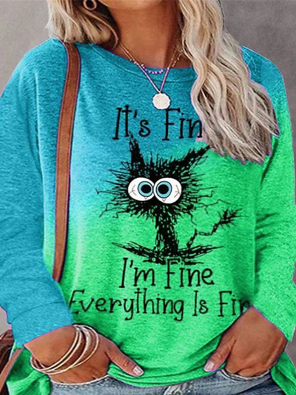 Women's Plus Size Cartoon Print Long Sleeve Tee