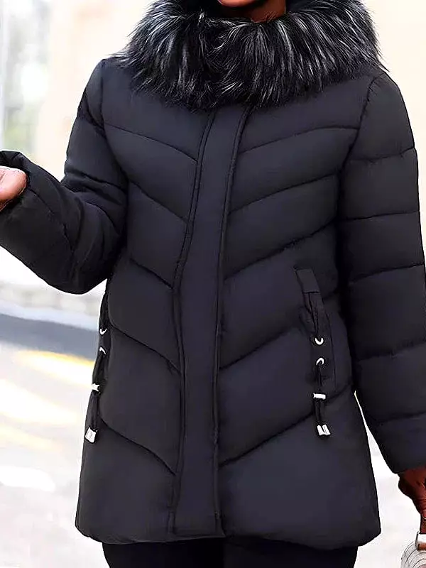 Women's Plus Size Fur-Trimmed Hoodie Coat for Fall and Winter with Stylish Fur Trim