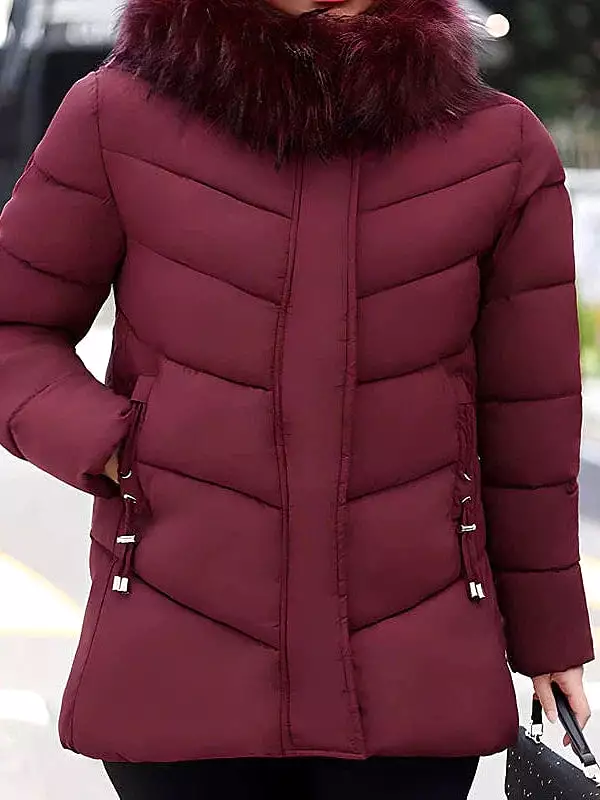 Women's Plus Size Fur-Trimmed Hoodie Coat for Fall and Winter with Stylish Fur Trim