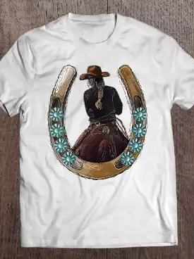 Womens Retro Cowgirl Horseshoe Rodeo Western Cowgirl Peace Lovers T-Shirts