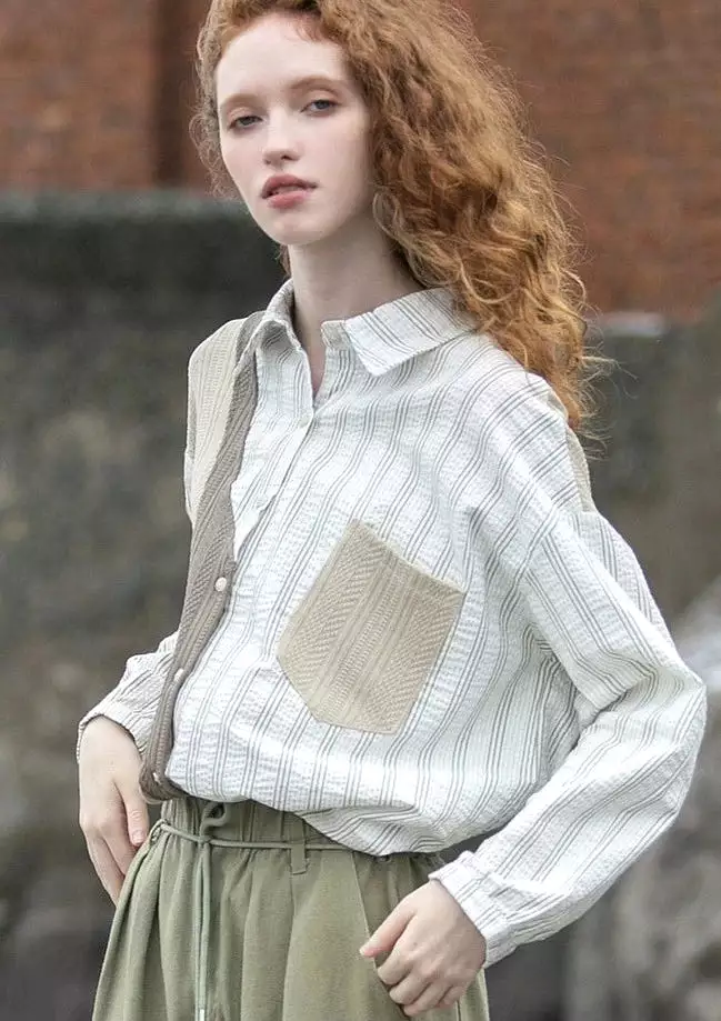 Womens Spring Loose striped patchwork shirt women's 2024