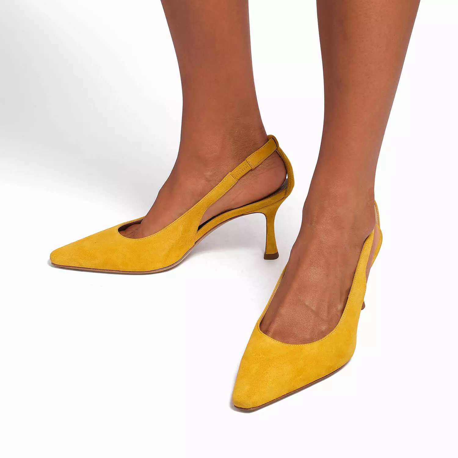 Yellow women's suede sling back décolleté