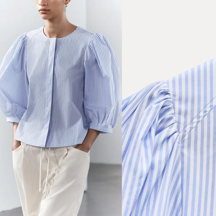 ZARA  |Stripes Casual Style Cropped Cotton Office Style